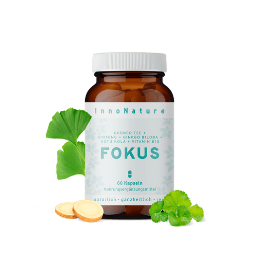 Fokus Kapseln: Grüner Tee, Ginseng, Ginkgo Biloba, Gotu Kola, Vitamin B12