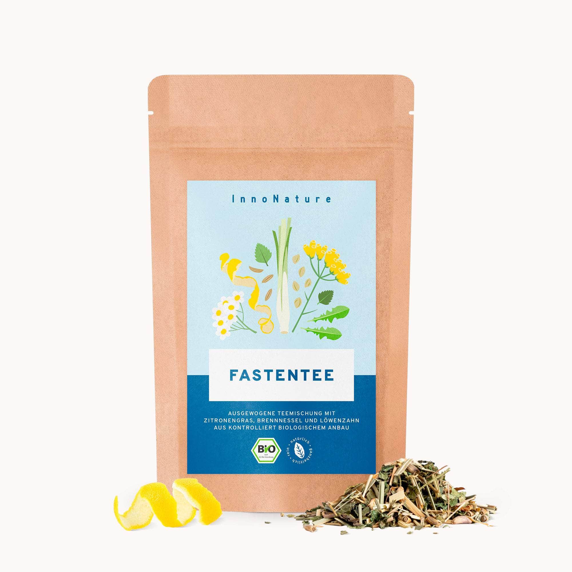 InnoNature Getränkepulver 1x 70g Teemischung Bio Fastentee: Kräuterteemischung mit Zitronengras, Brennnessel und Löwenzahn
