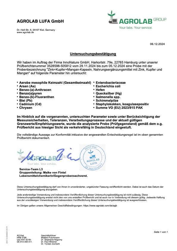 InnoNature Kapseln 1x Monatsvorrat (60 Kapseln) Zink + Kupfer + Mangan 60 Kapseln