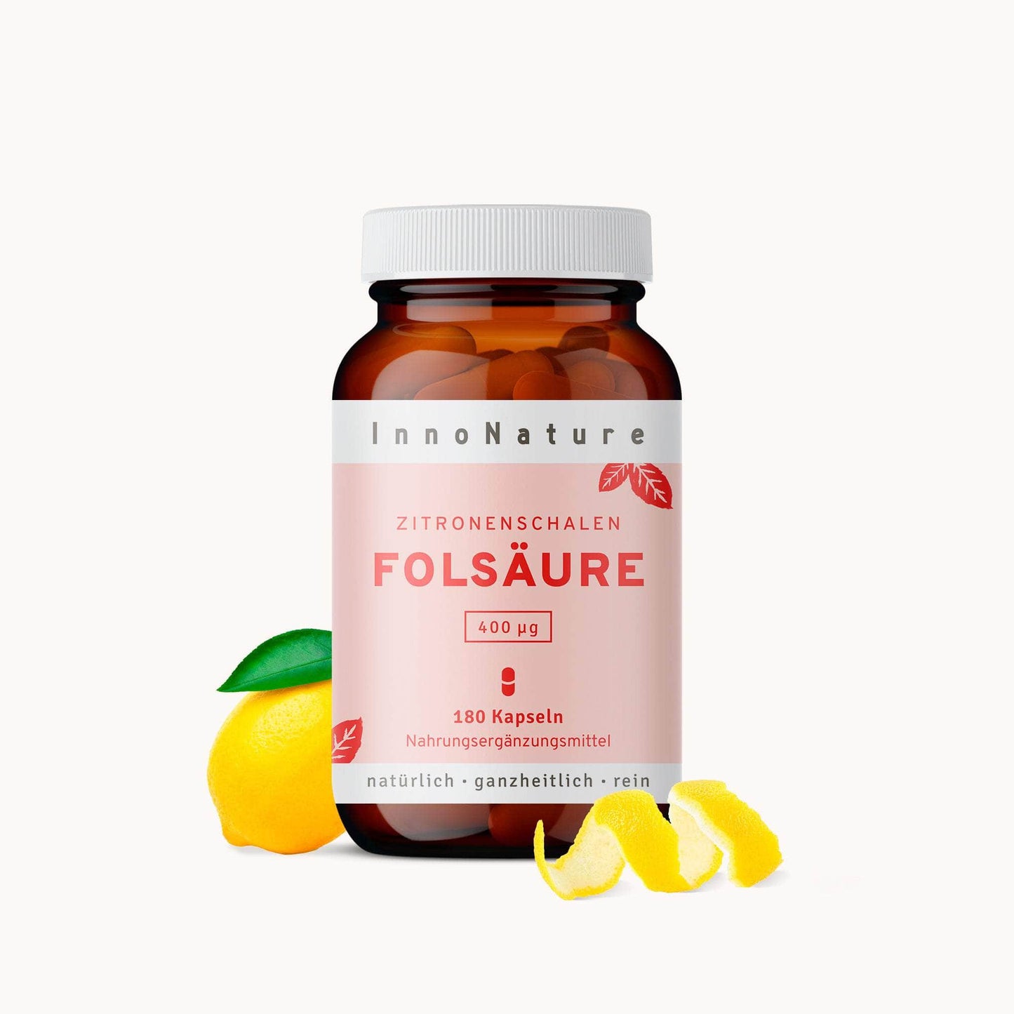 InnoNature Kapseln 1x Sechsmonatsvorrat (180 Kapseln) Folsäure Kapseln: Vitamin B9 aus Zitronenschalen