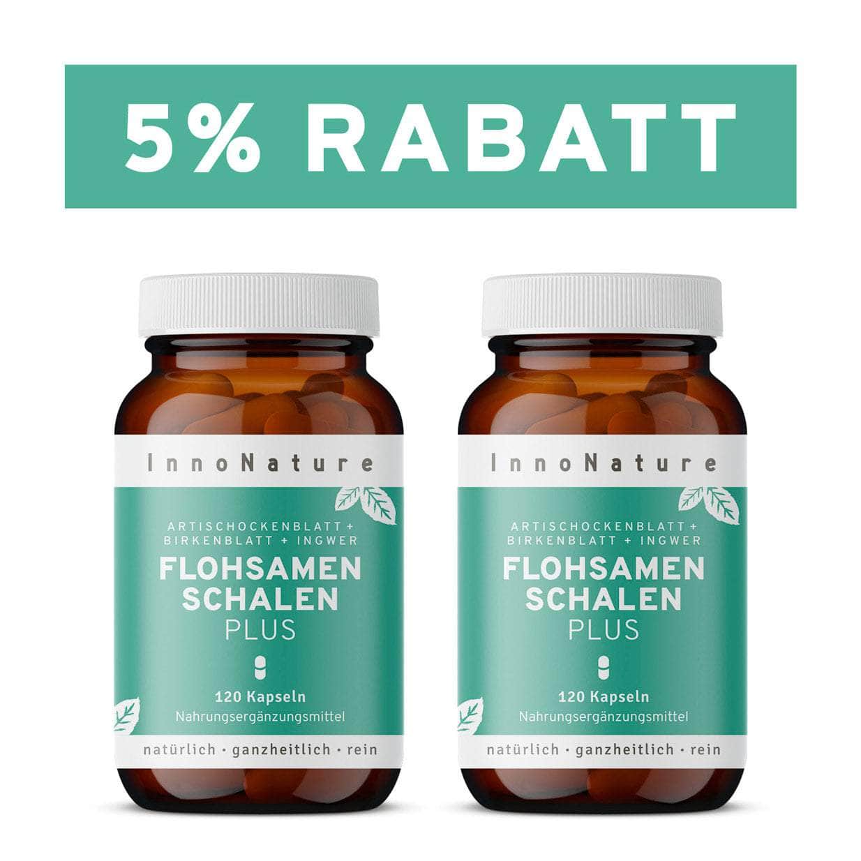 InnoNature Kapseln 2x Monatsvorrat (2x120 Kapseln) Flohsamenschalen Plus Kapseln