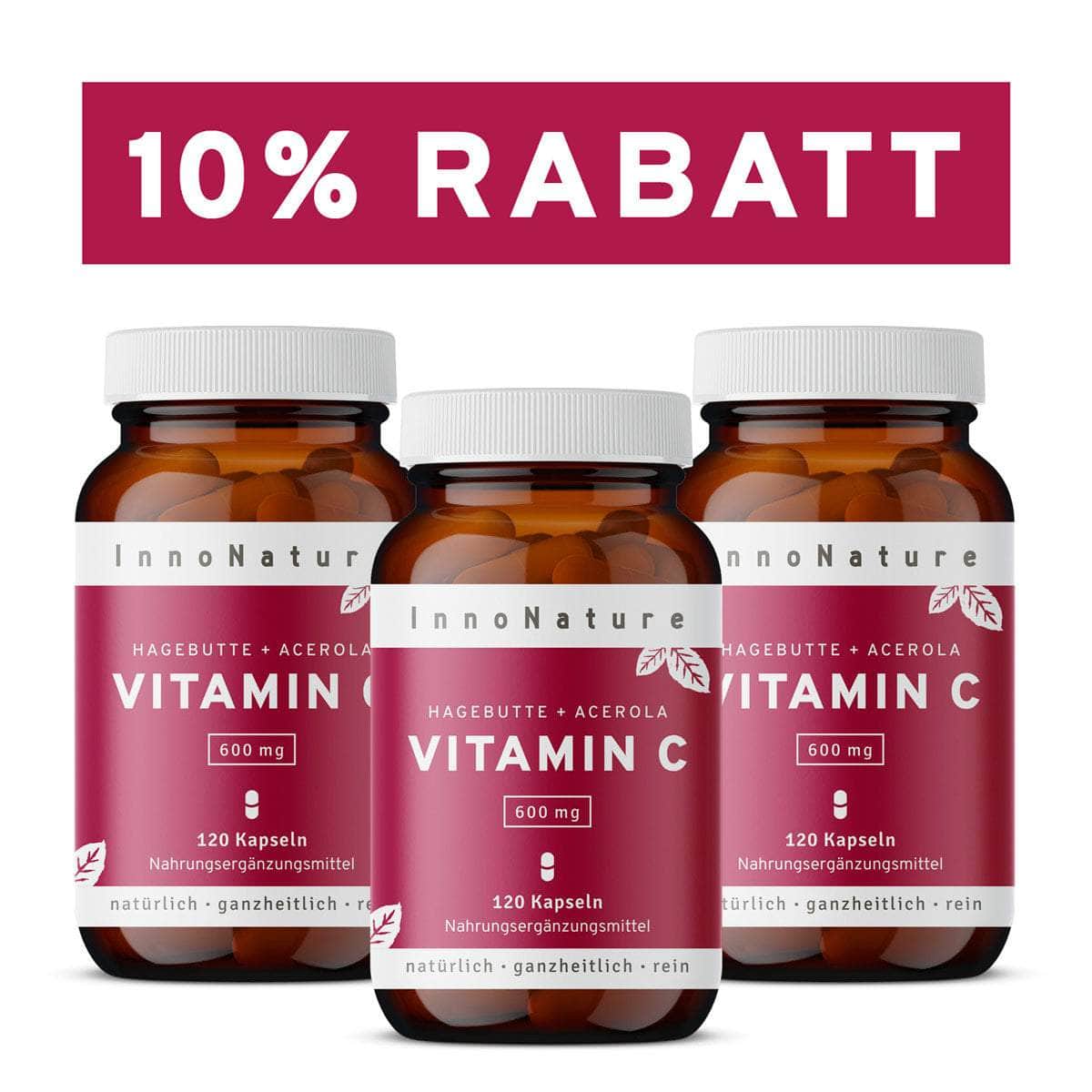 InnoNature Kapseln 3x Zweimonatsvorrat (3x120 Kapseln) Vitamin C Kapseln