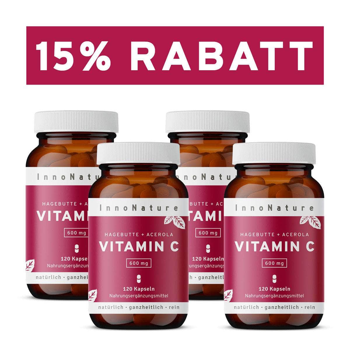 InnoNature Kapseln 4x Zweimonatsvorrat (4x120 Kapseln) Vitamin C Kapseln