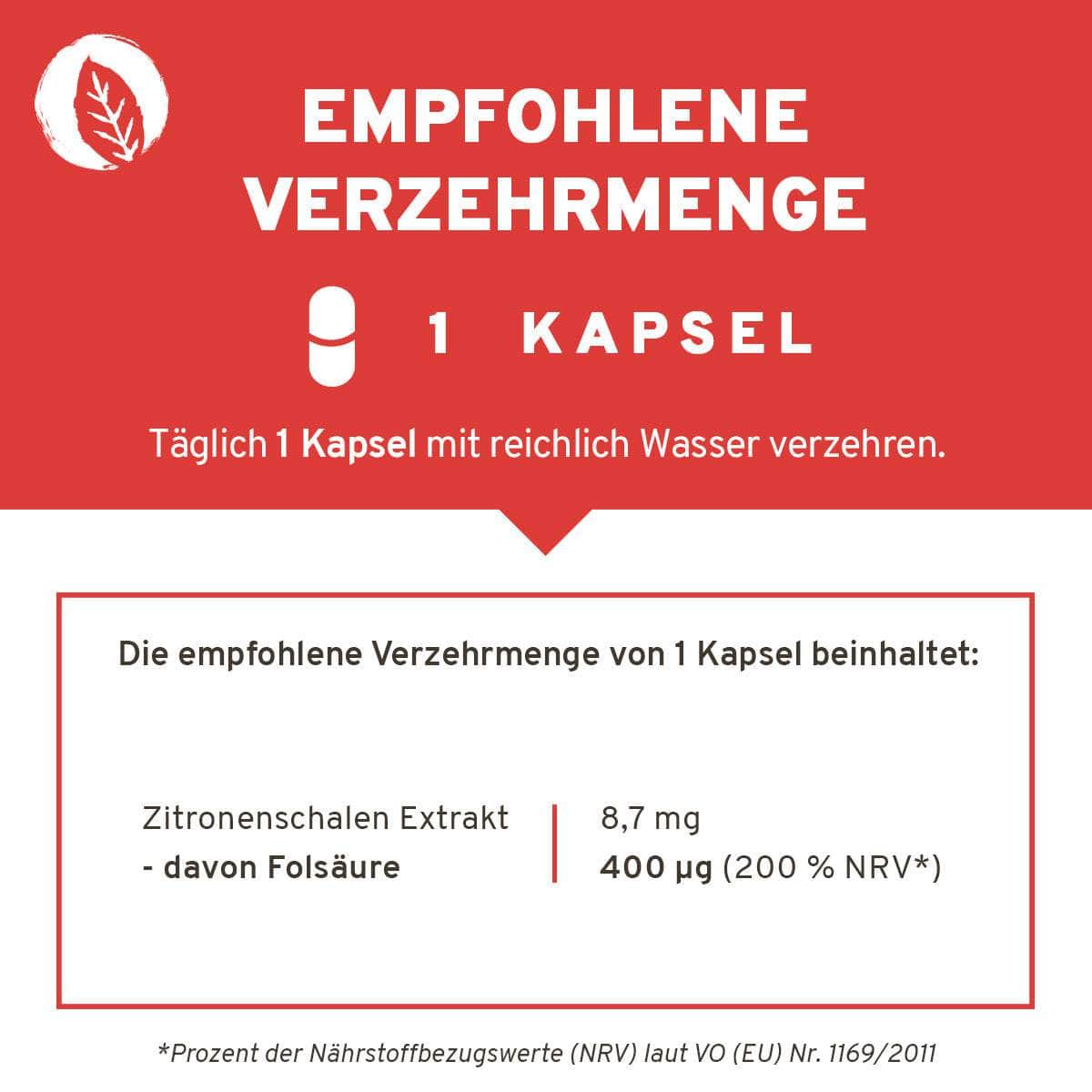 InnoNature Kapseln Folsäure Kapseln: Vitamin B9 aus Zitronenschalen