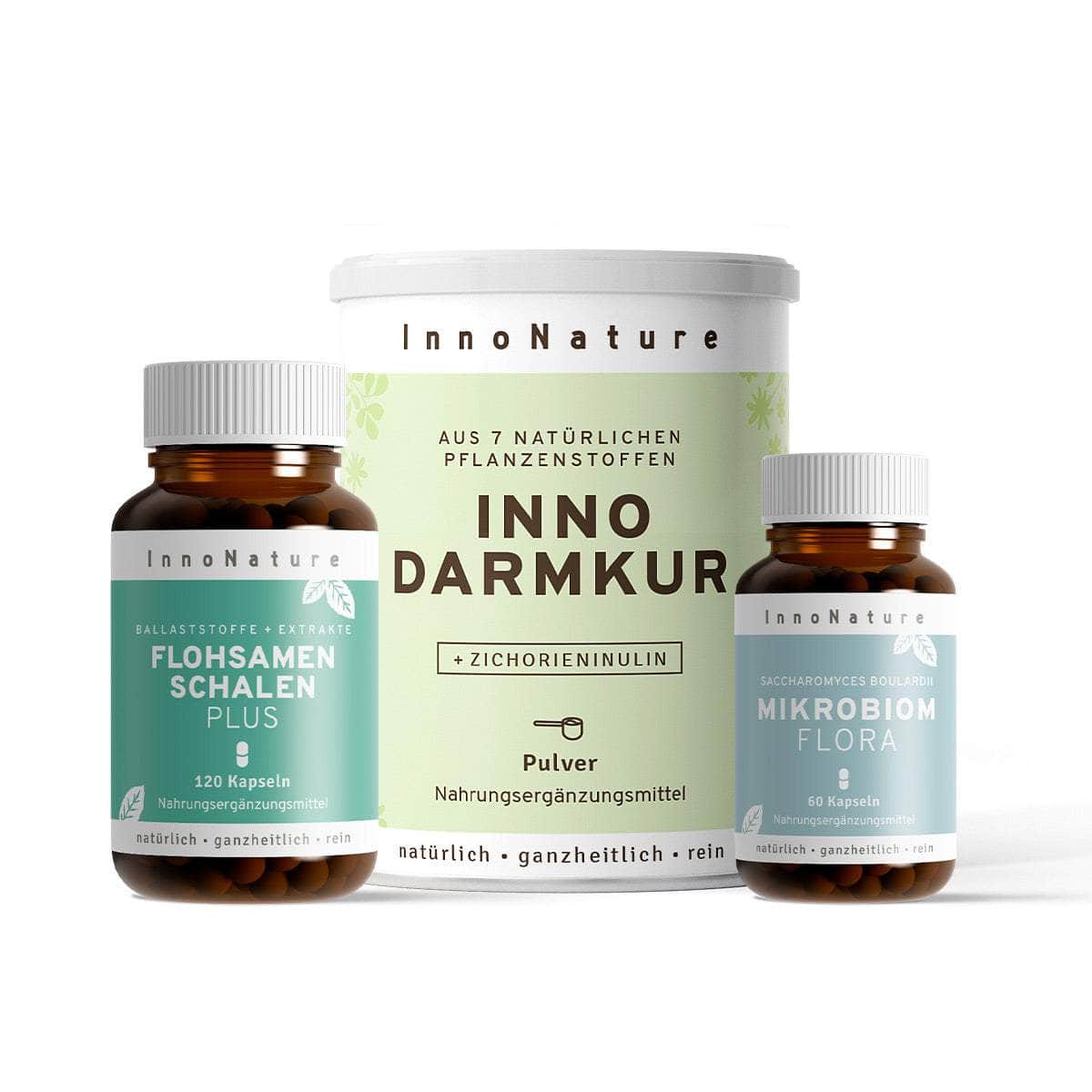 InnoNature Pakete 1x Inno Darmkur, 1x Mikrobiom Flora, 1x Flohsamenschalen Plus Darmkur-Starter-Paket