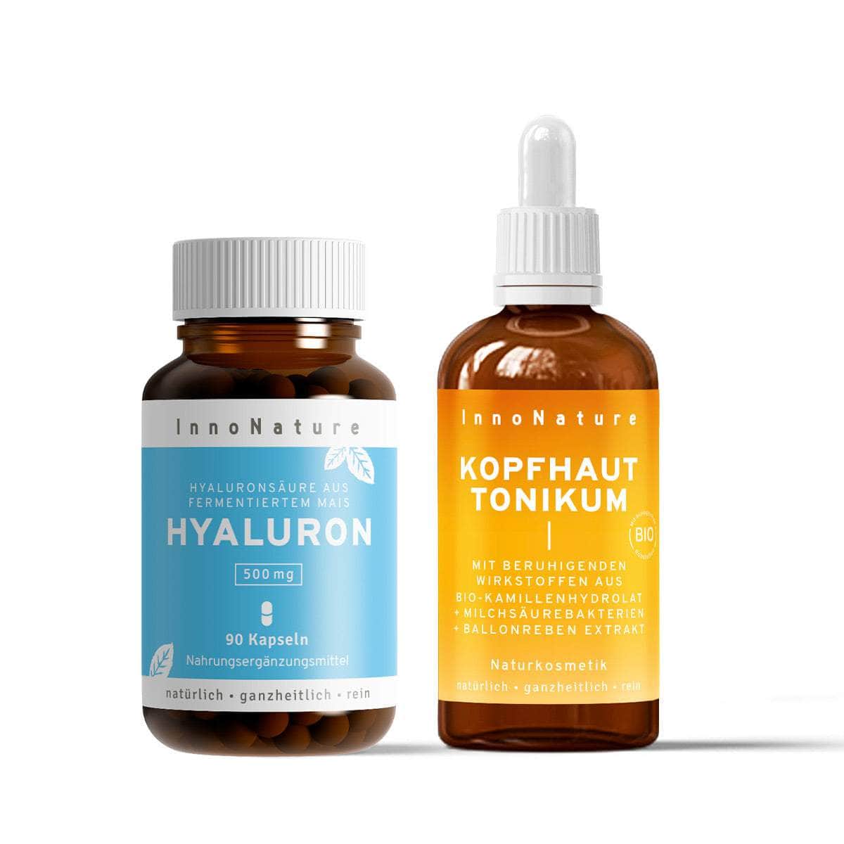 InnoNature Pakete 1x Vorrat (1x Kopfhaut Tonikum, 1x Hyaluron Kapseln) Kopfhaut Set