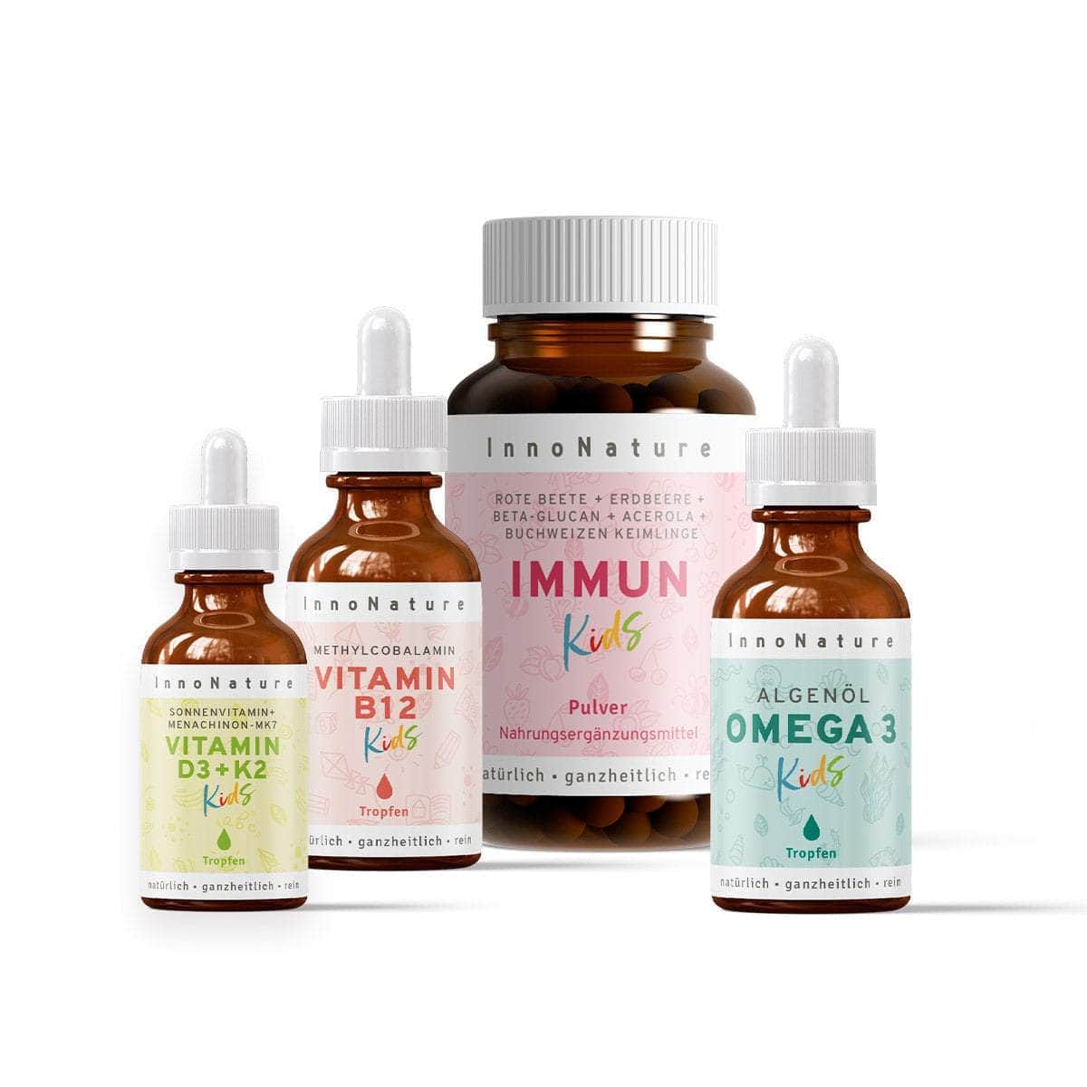 InnoNature Pakete 1x Vorrat (1x Omega 3 Kids, 1x Vitamin D3+K2 Kids, 1x Immun Kids, 1x Vitamin B12 Kids) Kids-Paket