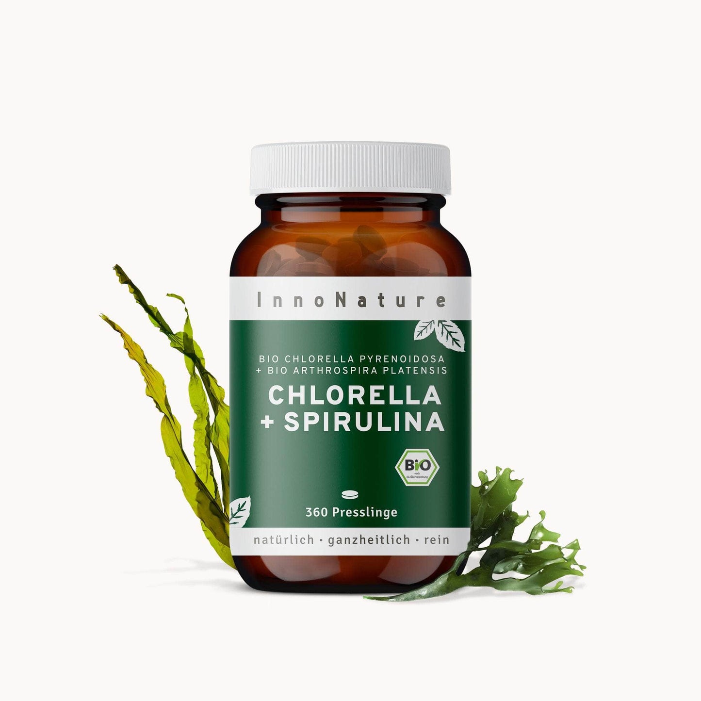 InnoNature Presslinge 1x Monatsvorrat (360 Presslinge) Bio Chlorella + Spirulina Presslinge