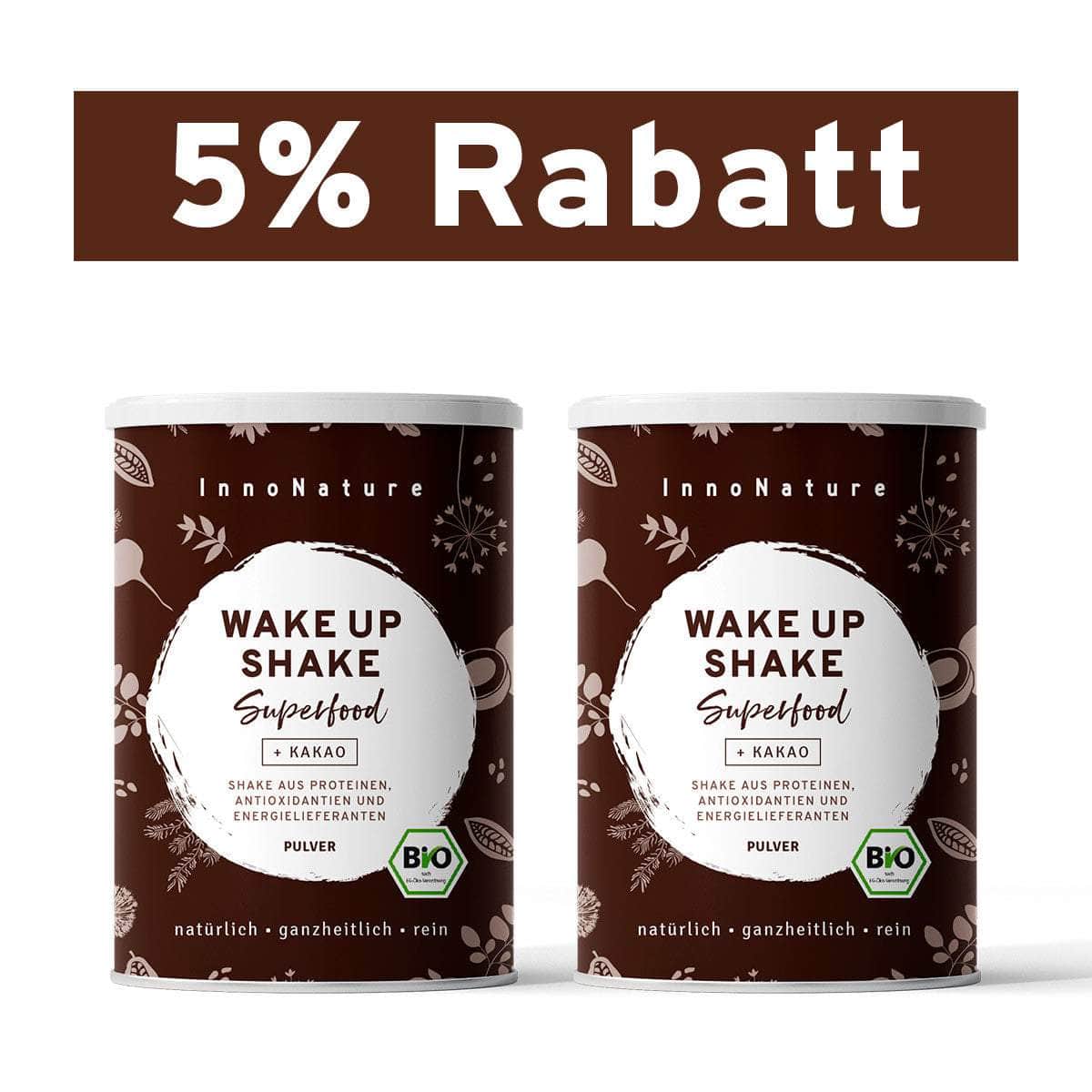 InnoNature Pulver 2x 300g (40 Portionen) Bio Wake Up Superfood Shake: Kokos, Kakao, Matcha, Guarana und grüner Kaffee