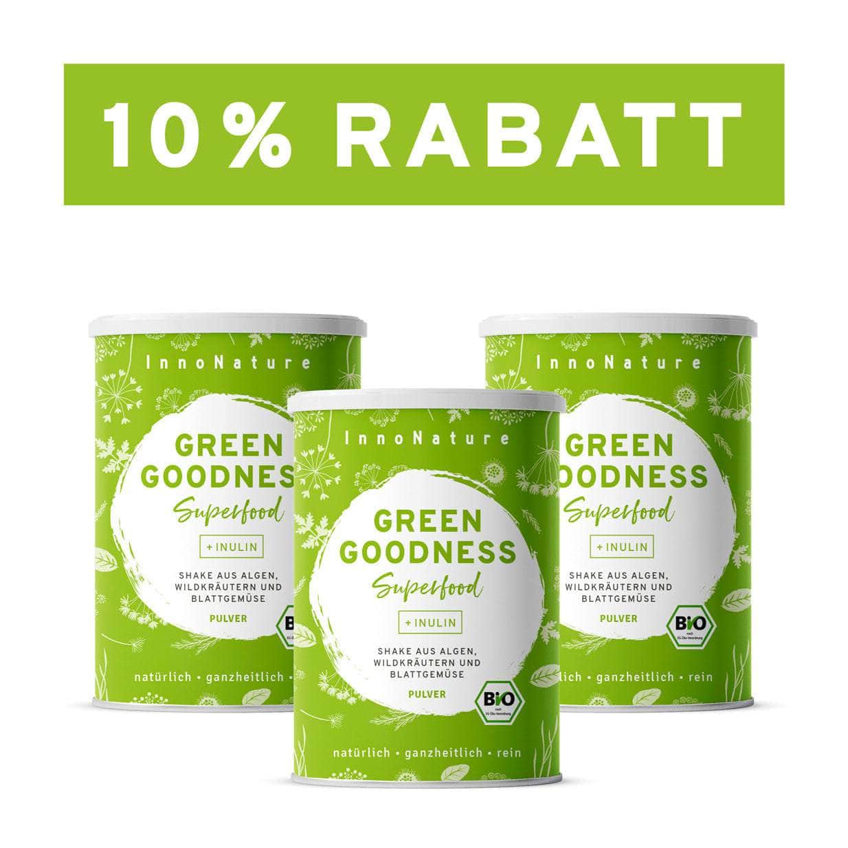 InnoNature Pulver 3x 300g (60 Portionen) Bio Green Goodness Superfood Shake