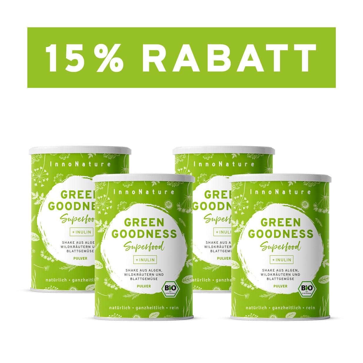 InnoNature Pulver 4x 300g (80 Portionen) Bio Green Goodness Superfood Shake