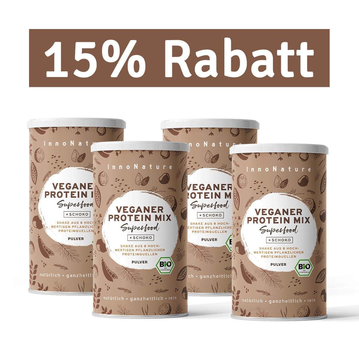 InnoNature Pulver 4x 500g (132 Portionen) Bio Veganer Protein Mix Schoko