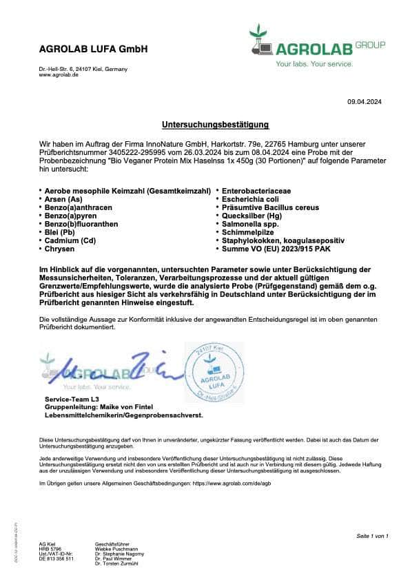 InnoNature Pulver Bio Veganer Protein Mix Haselnuss