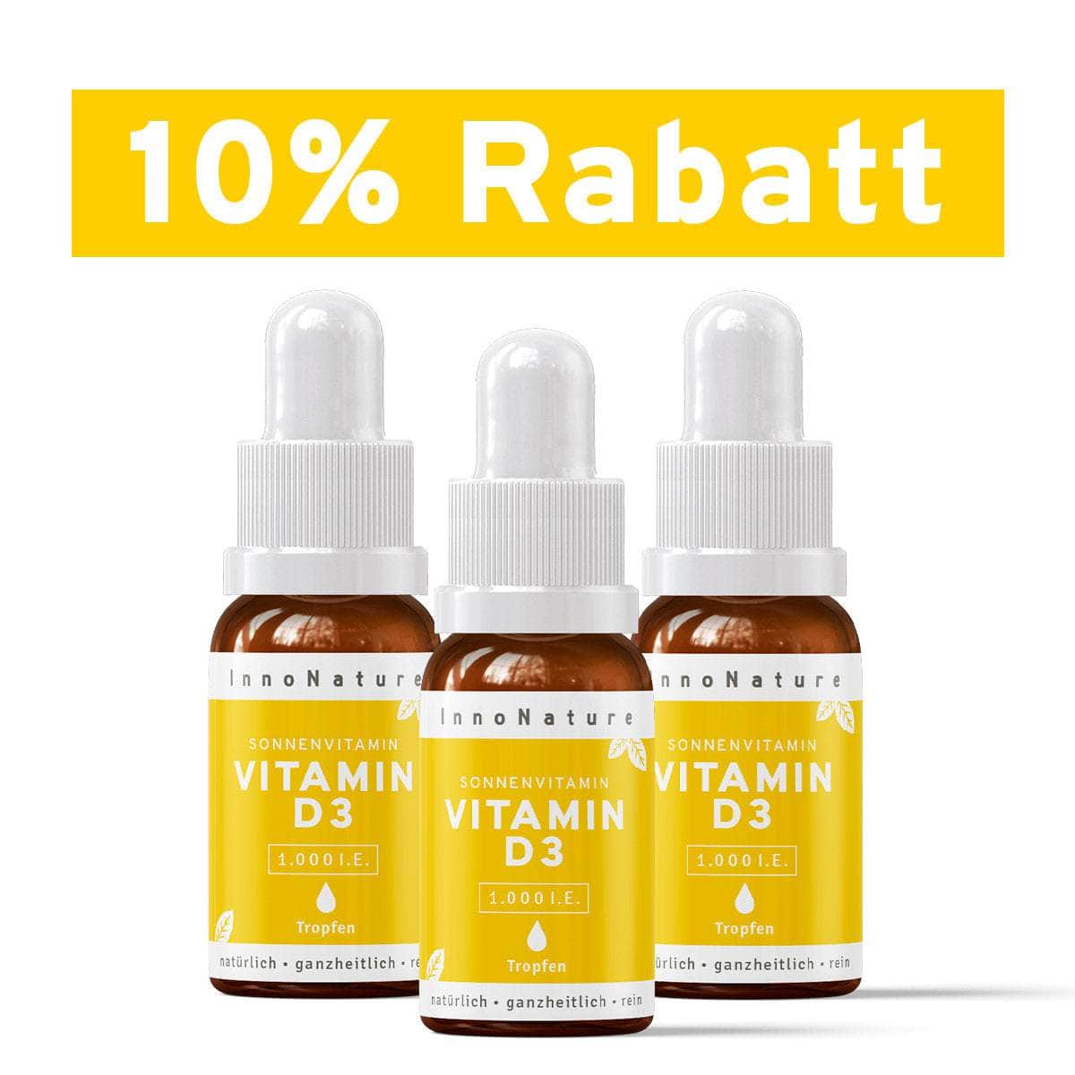 InnoNature Tropfen 3x Monatsvorrat (3x 10 ml) Vitamin D3 Tropfen: das Sonnenvitamin 10 ml