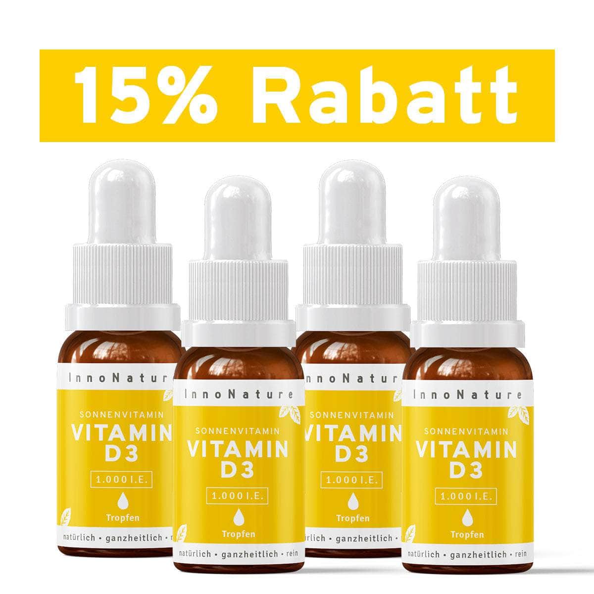 InnoNature Tropfen 4x Monatsvorrat (4x 10 ml) Vitamin D3 Tropfen: das Sonnenvitamin 10 ml