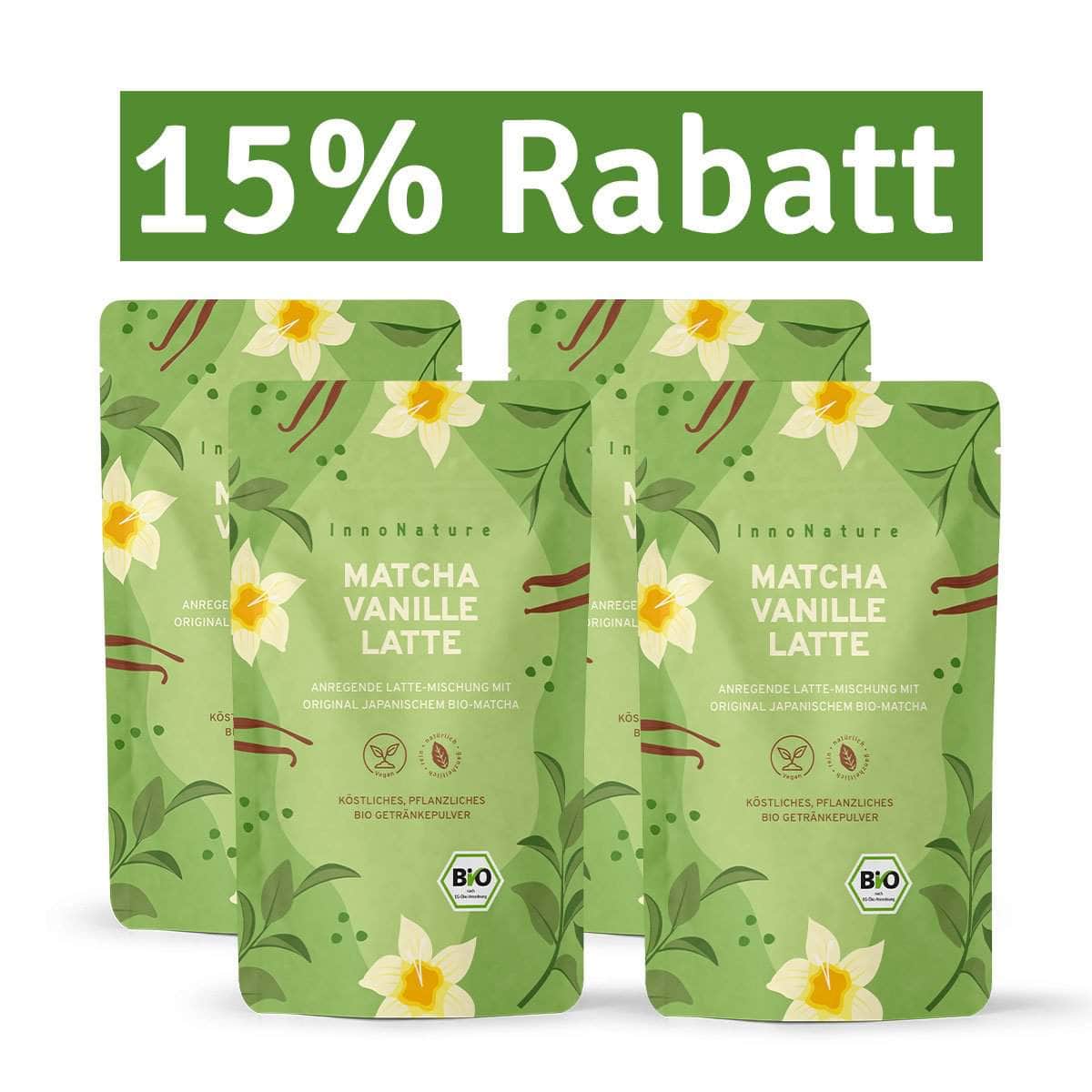 InnoNature Getränkepulver 4x 150g Pulver Bio Matcha Vanille Latte