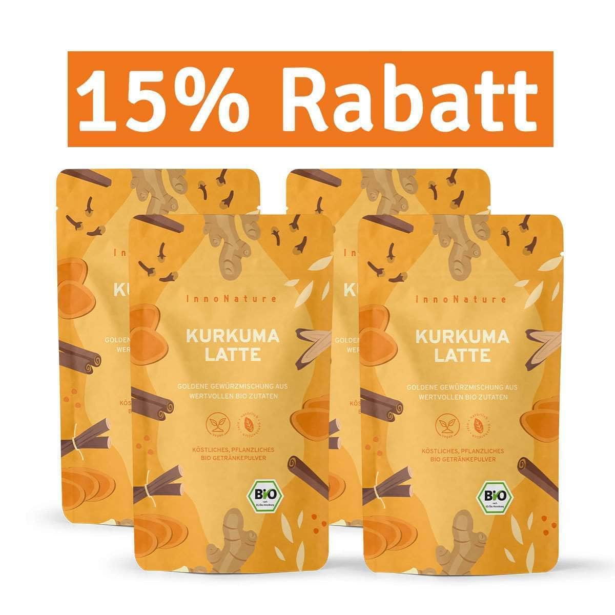 InnoNature Getränkepulver 4x 175g Pulver Bio Kurkuma Latte
