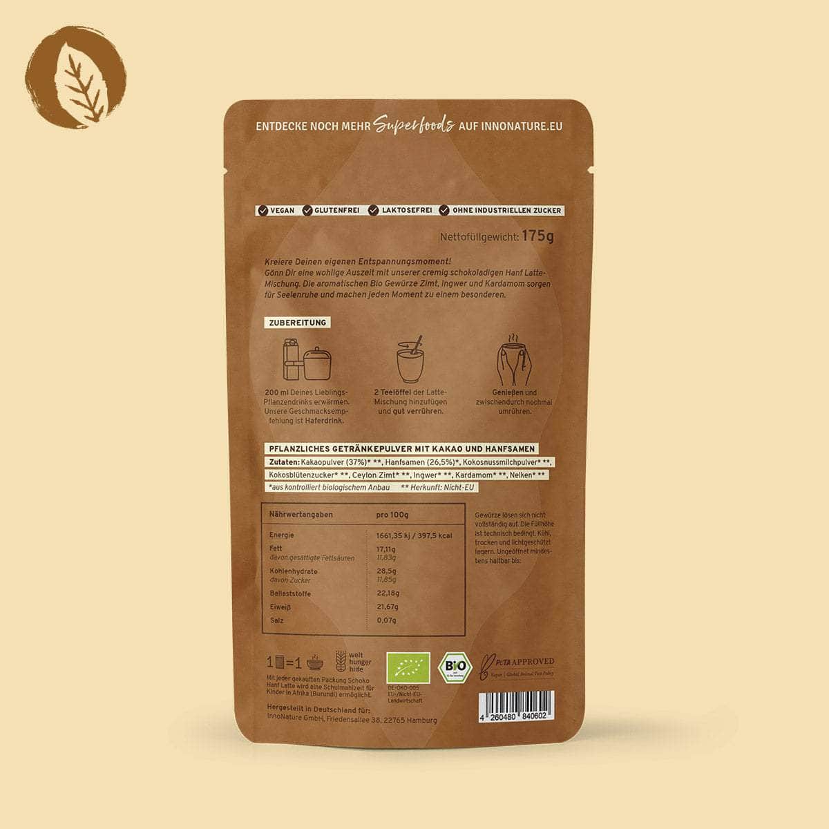 InnoNature Getränkepulver Bio Schoko Hanf Latte