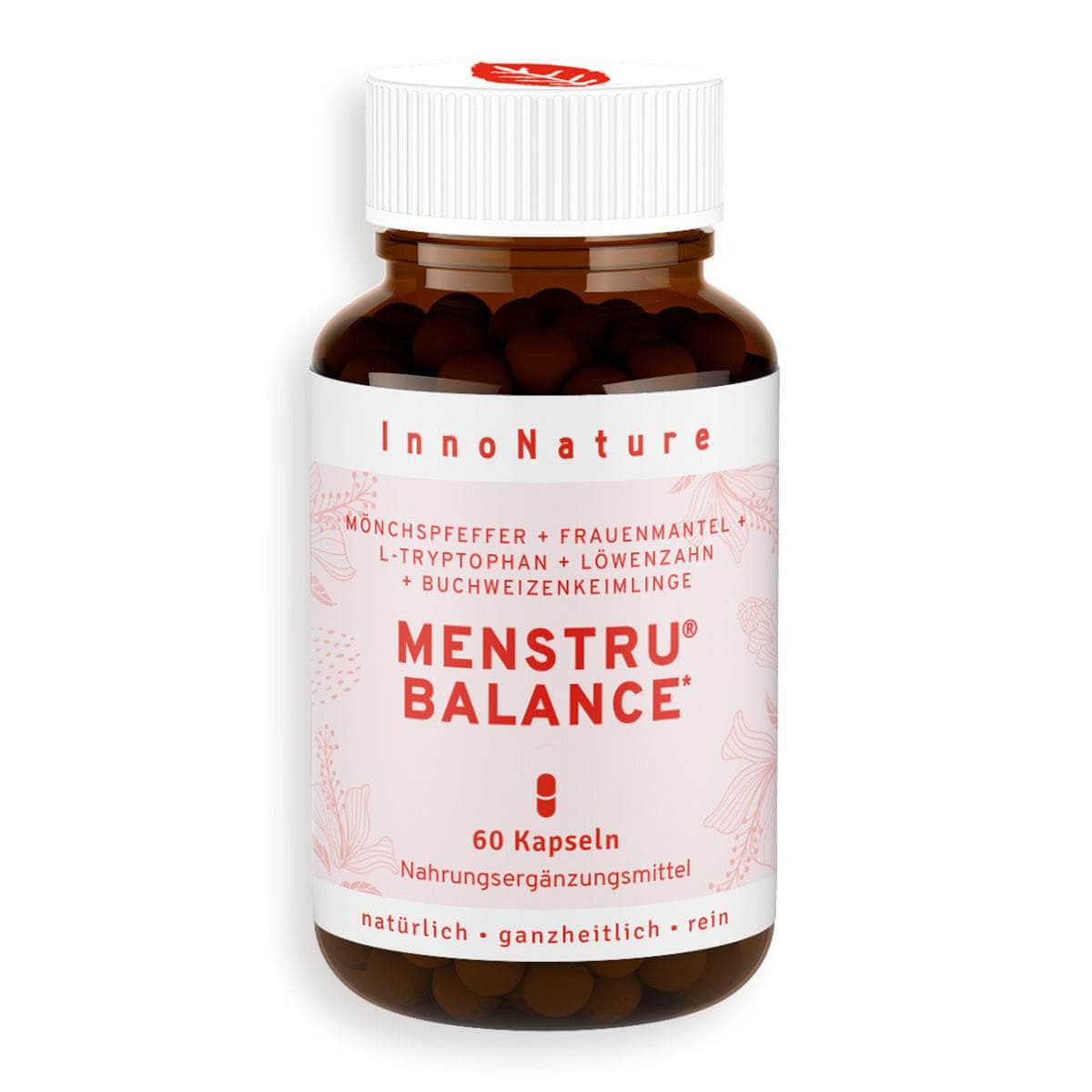 InnoNature Kapseln 1x 60 Kapseln Menstru® Balance Kapseln: Mönchspfeffer, Frauenmantel, L-Tryptophan, Löwenzahn und Vitamin B6