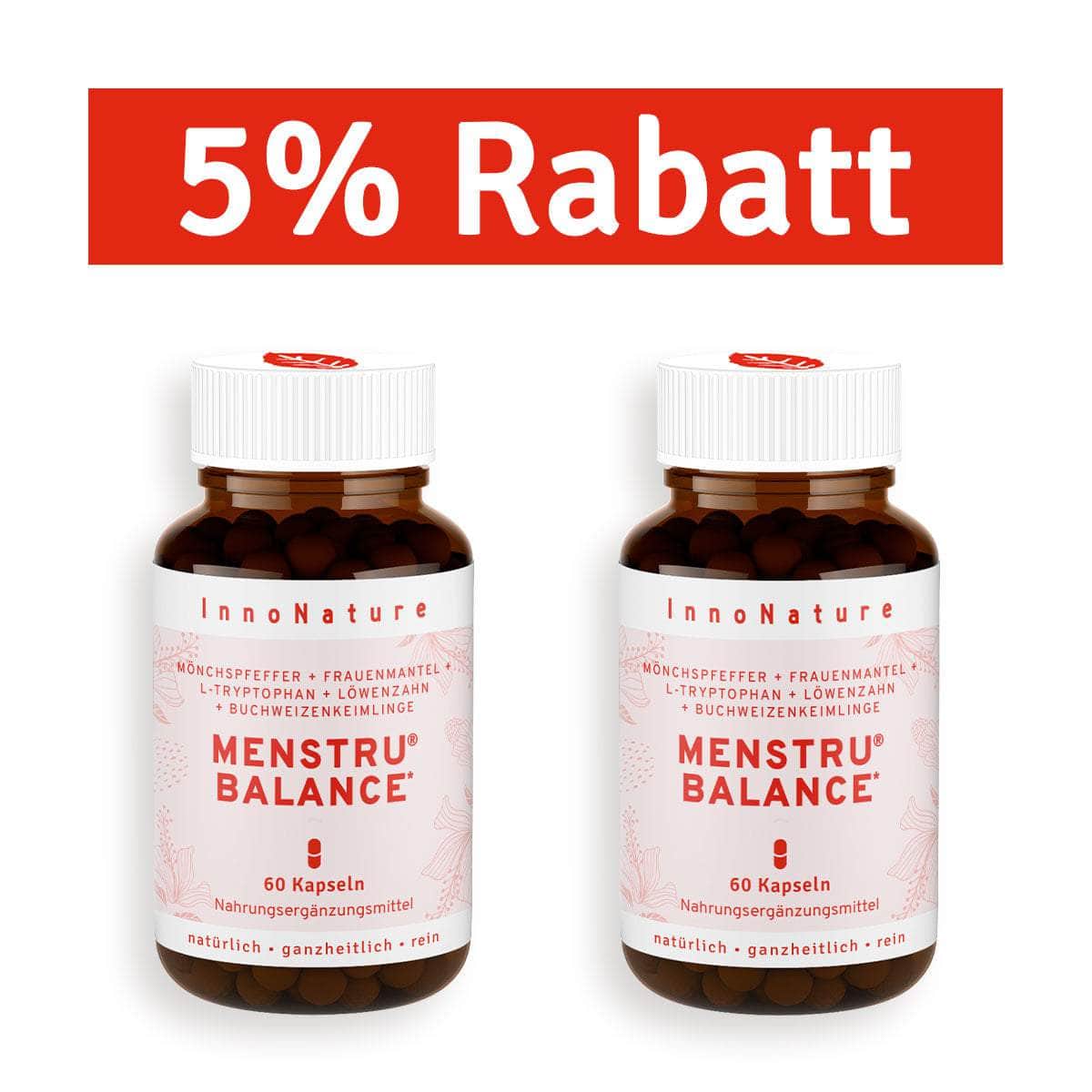 InnoNature Kapseln 2x 60 Kapseln Menstru® Balance Kapseln: Mönchspfeffer, Frauenmantel, L-Tryptophan, Löwenzahn und Vitamin B6