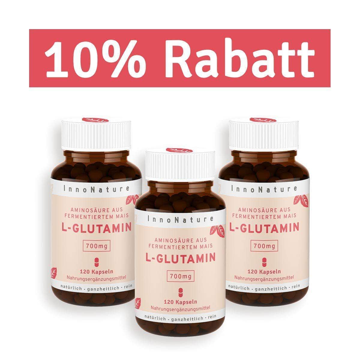 InnoNature Kapseln 3x 120 Kapseln (360 Kapseln) L-Glutamin: Aminosäure aus fermentiertem Mais