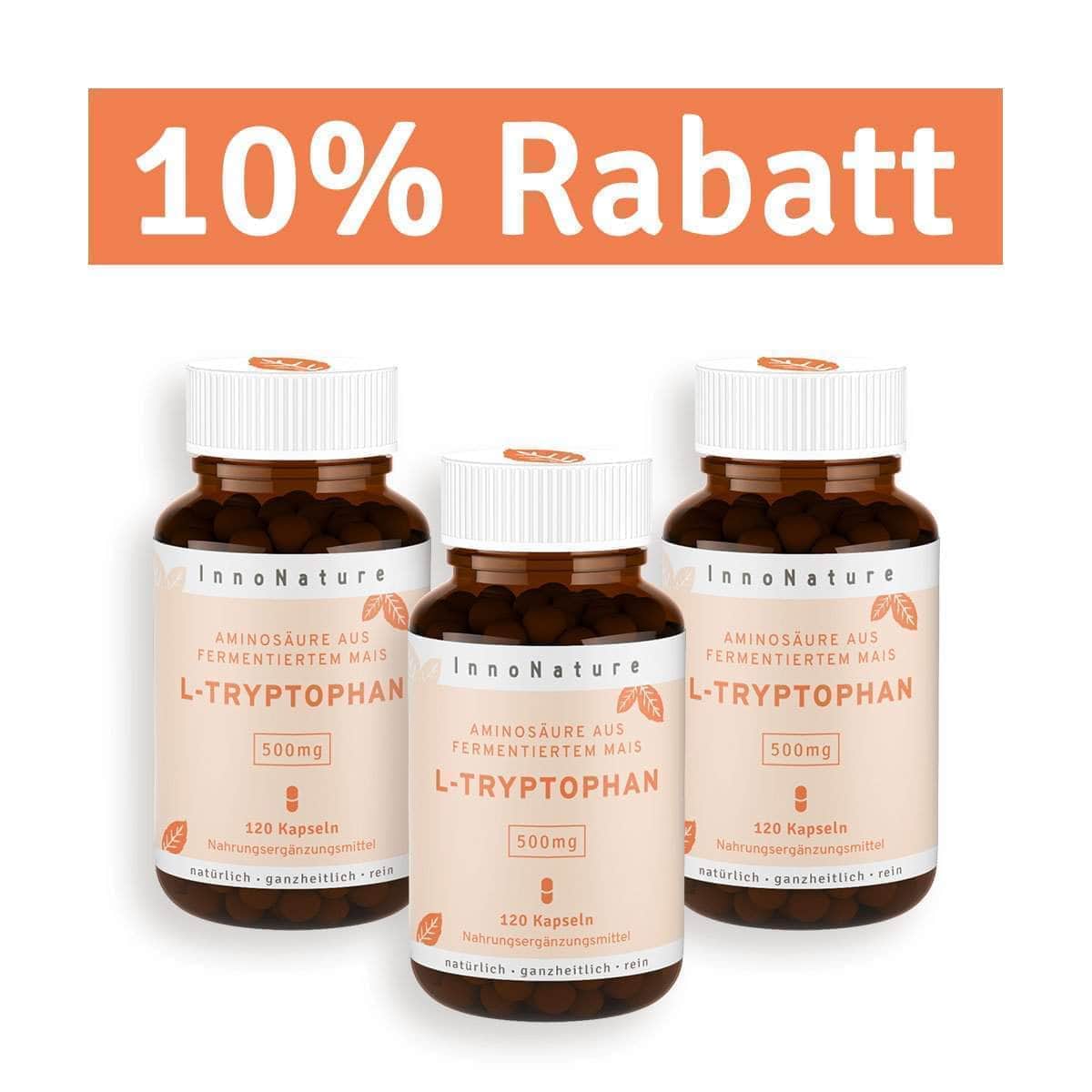 InnoNature Kapseln 3x 120 Kapseln (360 Kapseln) L-Tryptophan: Aminosäure aus fermentiertem Mais