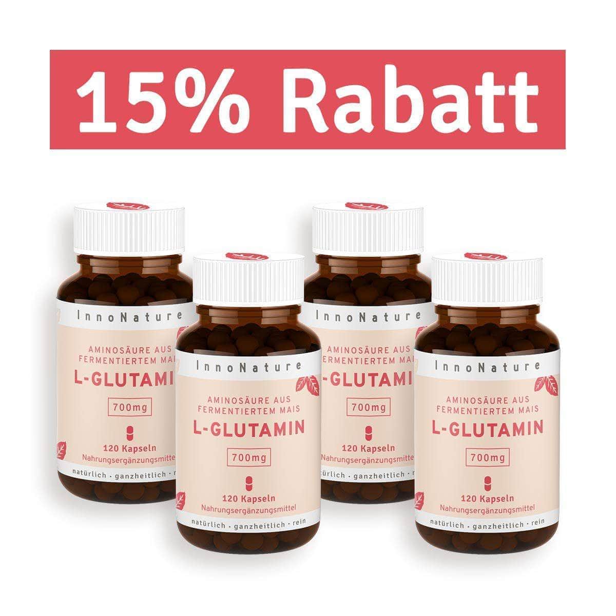 InnoNature Kapseln 4x 120 Kapseln (480 Kapseln) L-Glutamin: Aminosäure aus fermentiertem Mais