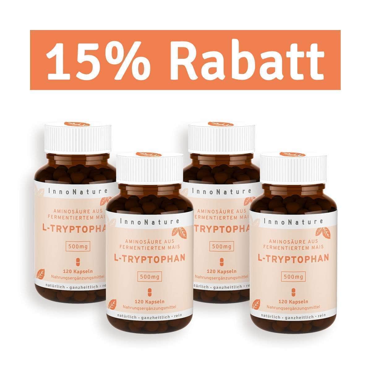 InnoNature Kapseln 4x 120 Kapseln (480 Kapseln) L-Tryptophan: Aminosäure aus fermentiertem Mais