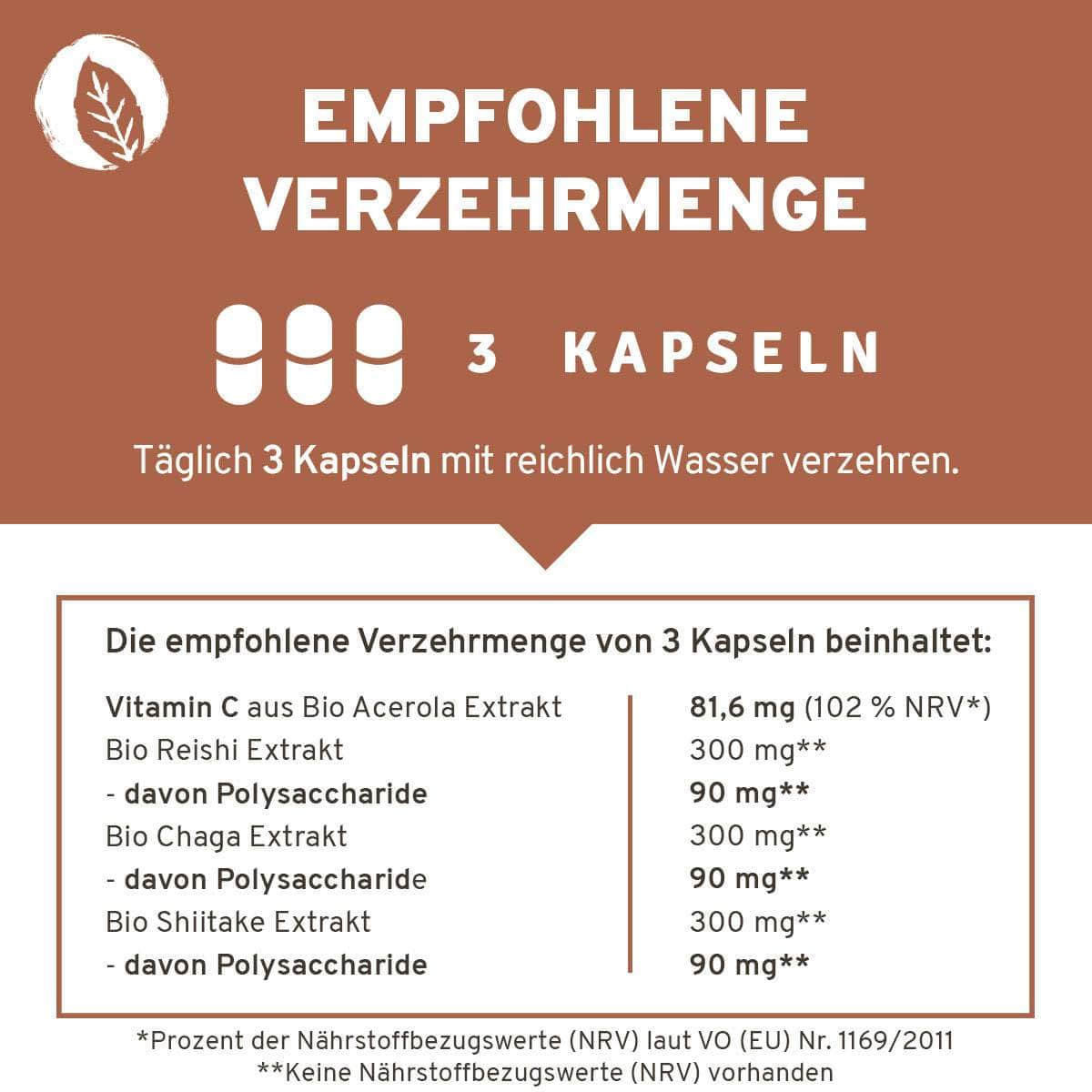 InnoNature Kapseln Bio Vital* Pilz Kapseln: Reishi, Chaga, Shiitake und Acerola