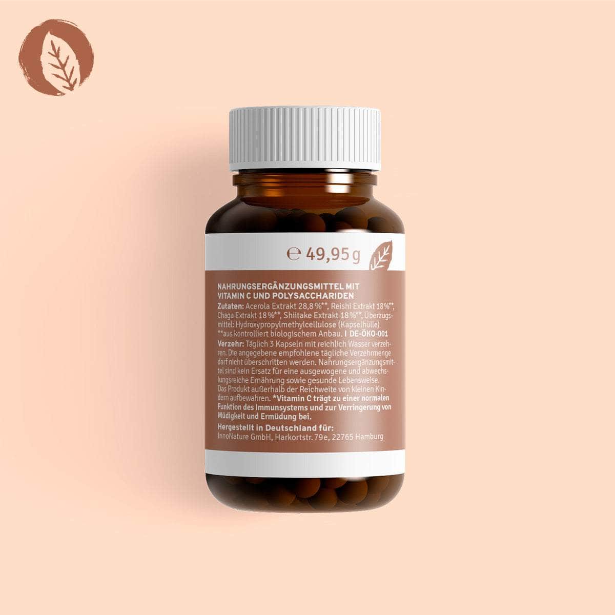 InnoNature Kapseln Bio Vital*Pilz Kapseln: Reishi, Chaga, Shiitake und Vitamin C aus Acerola