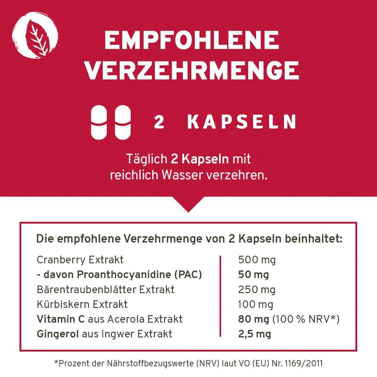 InnoNature Kapseln Cranberry Plus Kapseln: Cranberry + Acerola + Bärentraubenblätter + Kürbiskern + Ingwer