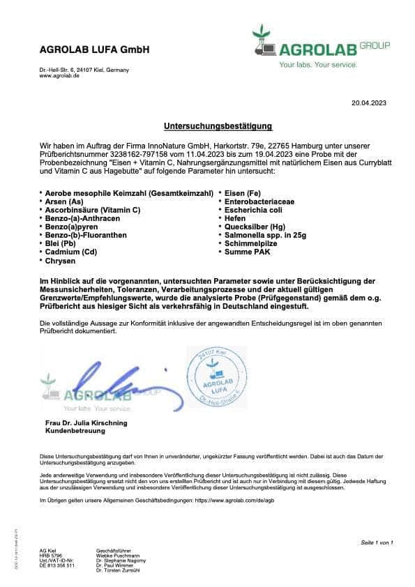 InnoNature Kapseln Curryblatt + Hagebutte: Natürliche Eisen Kapseln