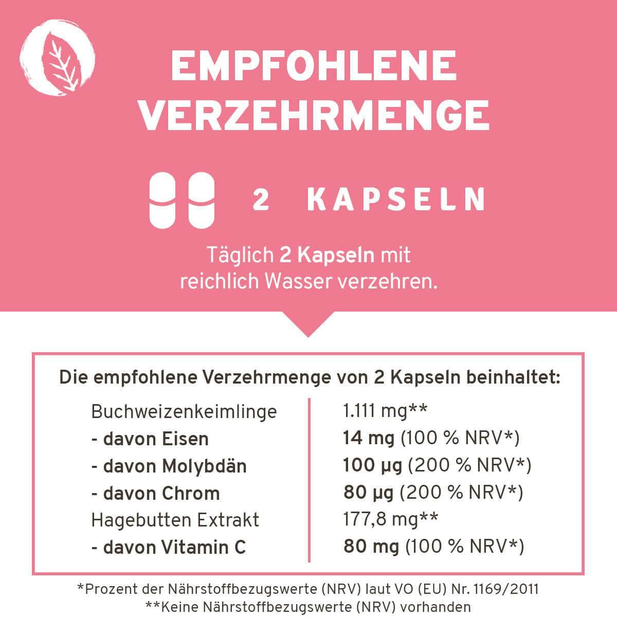 InnoNature Kapseln Eisen Chrom Molybdän Kapseln: Buchweizenkeimlinge + Hagebutte