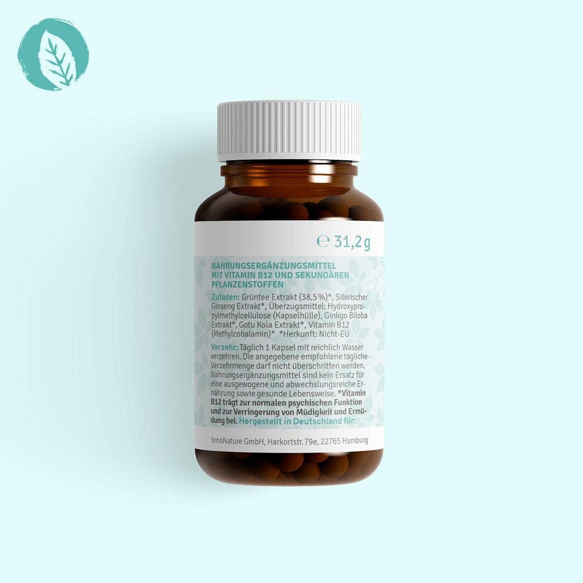InnoNature Kapseln Fokus Kapseln: Grüner Tee, Ginseng, Ginkgo Biloba, Gotu Kola, Vitamin B12