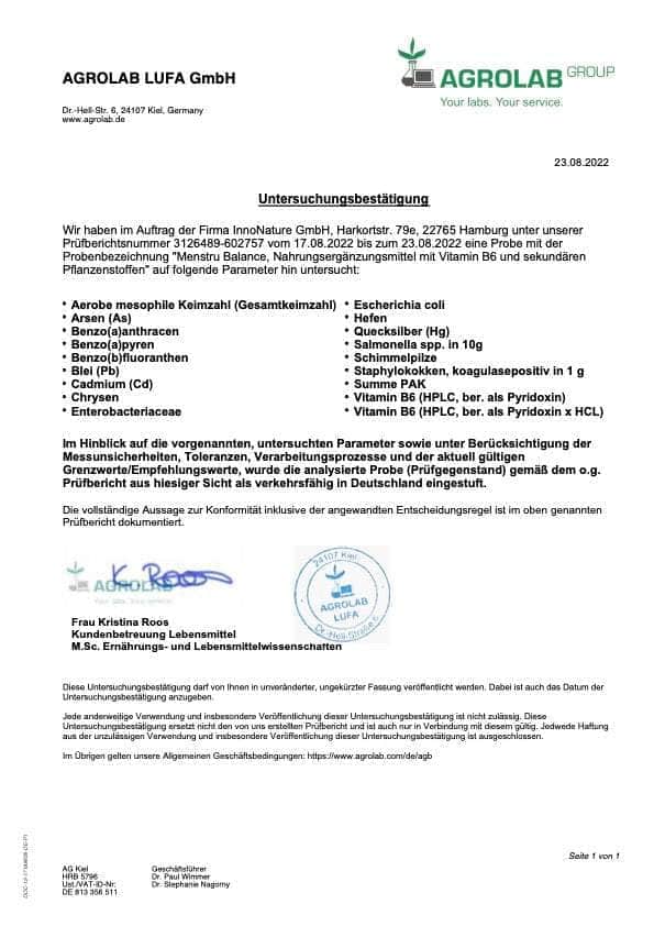 InnoNature Kapseln Menstru Balance Kapseln: Mönchspfeffer, Frauenmantel, L-Tryptophan, Löwenzahn und Vitamin B6