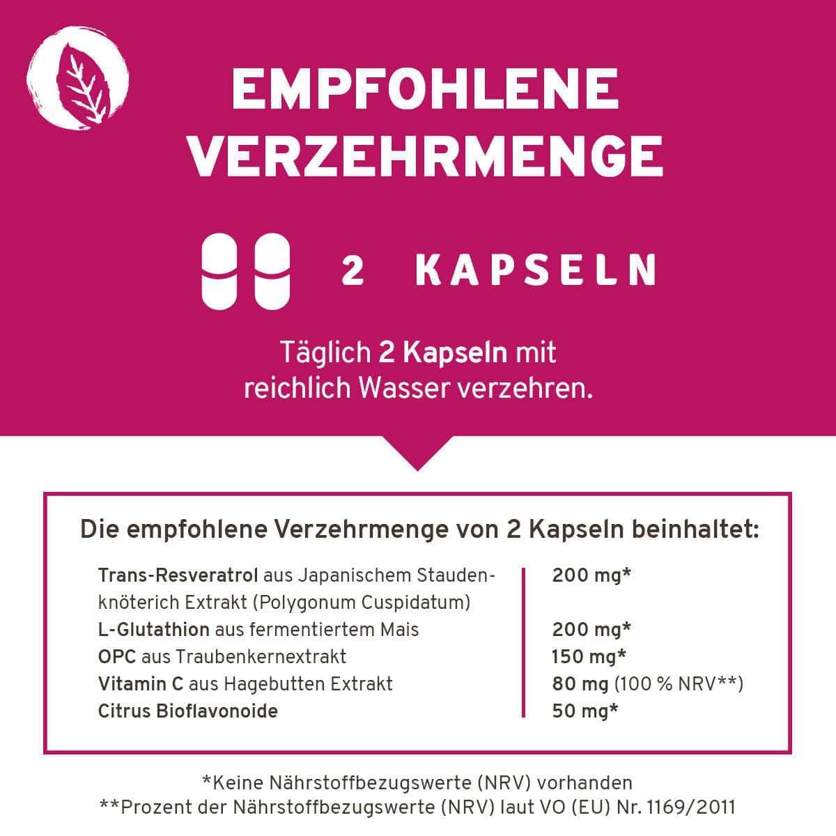 InnoNature Kapseln Zellschutz Kapseln: Trans-Resveratrol + OPC + L-Glutathion + Hagebutte + Citrus-Bioflavonoide