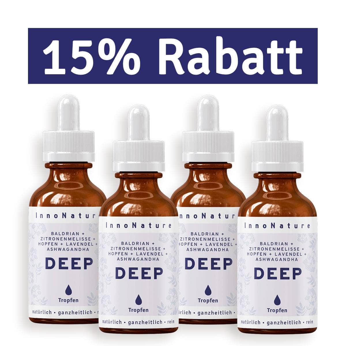 InnoNature Tropfen 4x30ml Deep Tropfen: Baldrian, Lemon Verbena, Hopfen, Lavendel