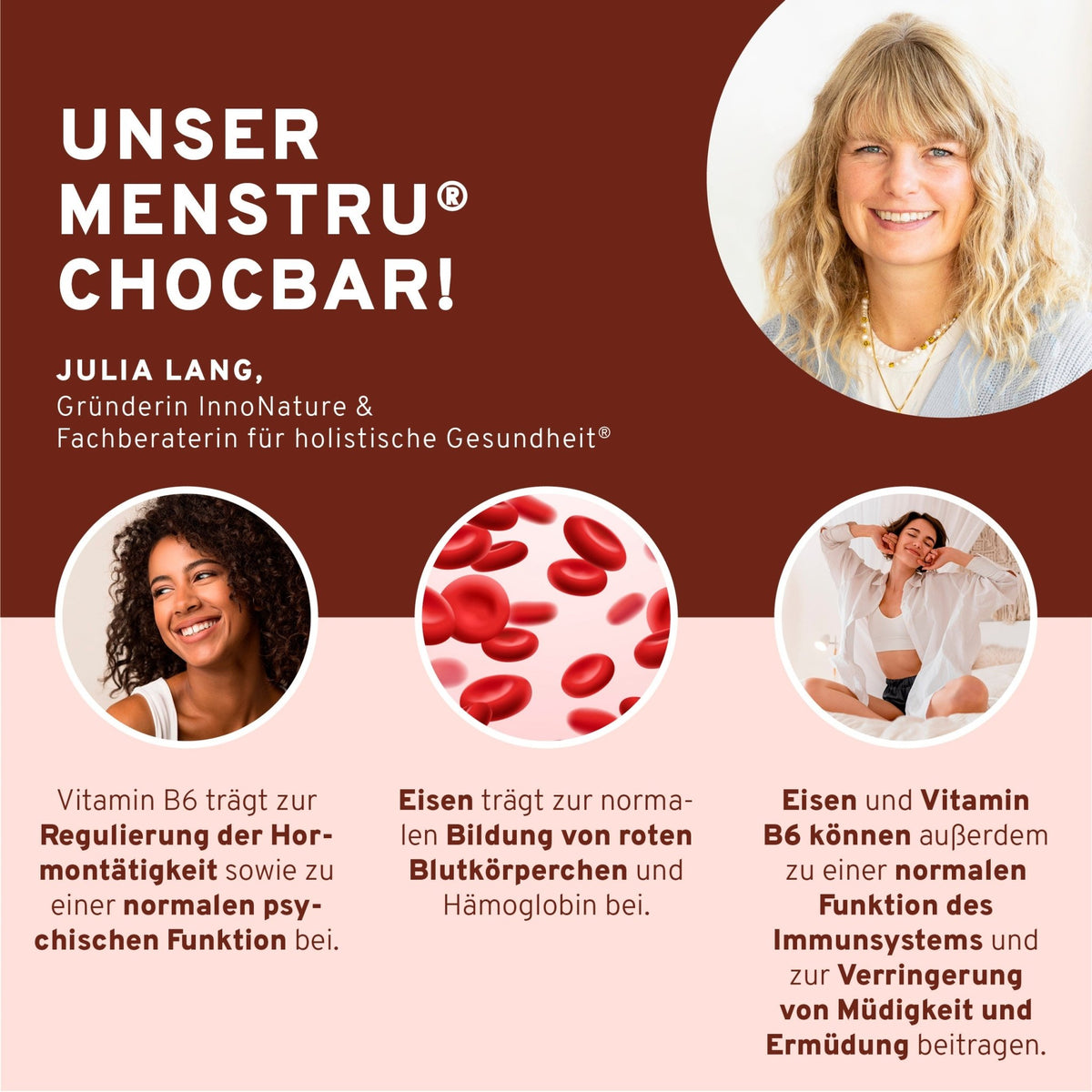 Menstru® Chocbar: Veganer Schokoladenriegel mit Vitamin B6, Eisen und Maca