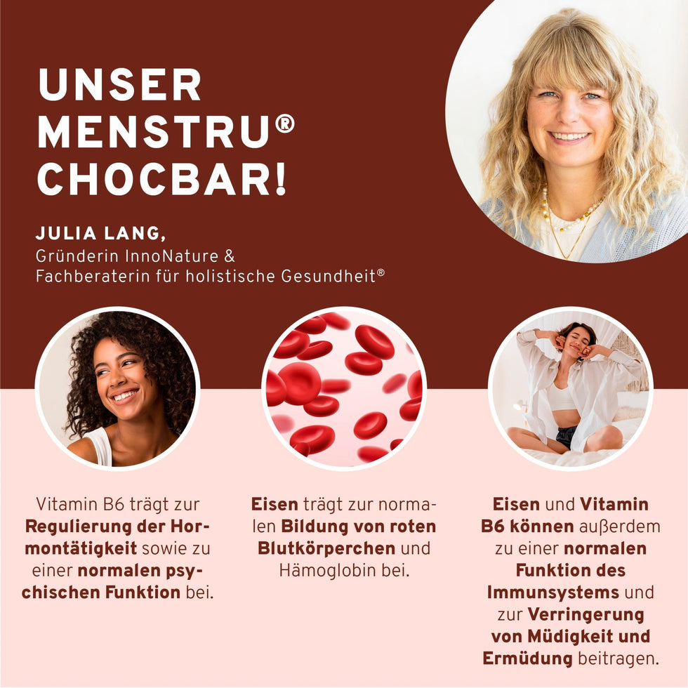 Menstru® Chocbar: Veganer Schokoladenriegel mit Vitamin B6, Eisen und Maca
