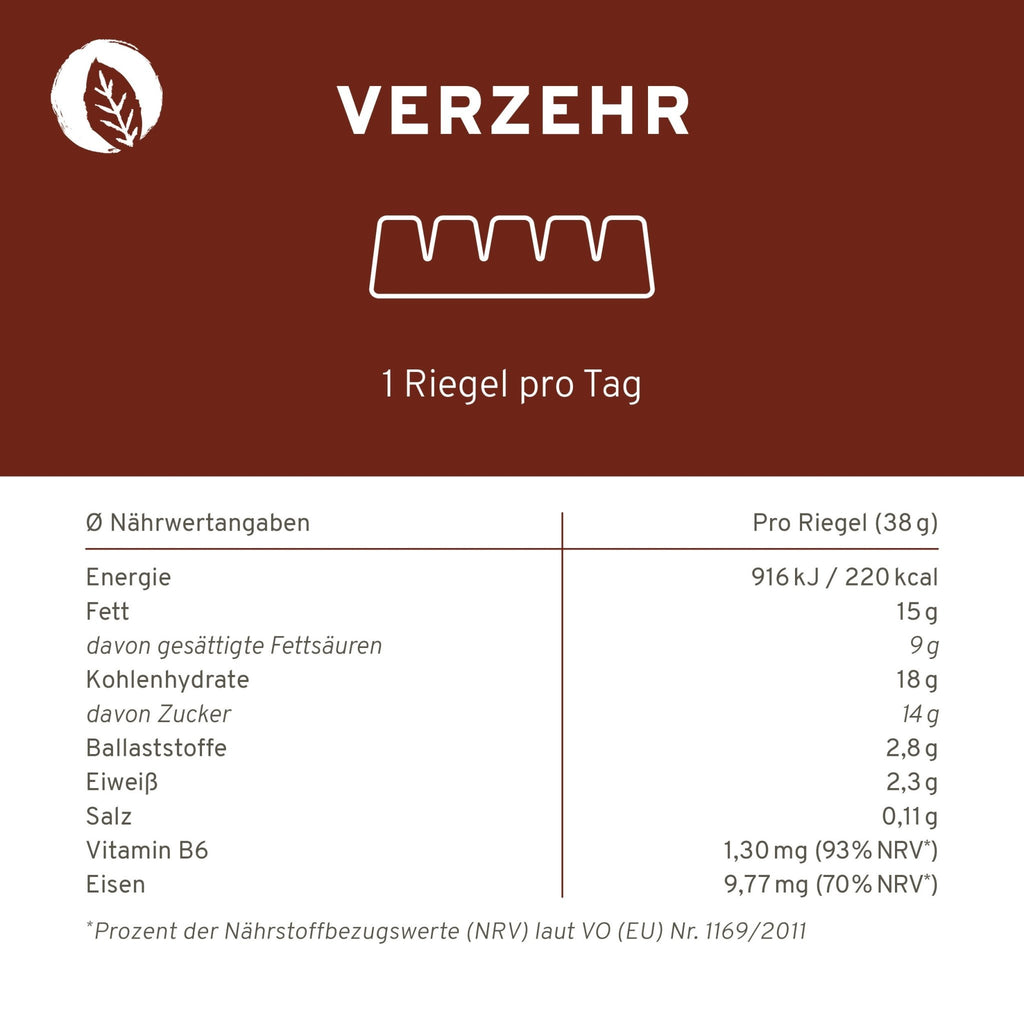 Menstru® Chocbar: Veganer Schokoladenriegel mit Vitamin B6, Eisen und Maca