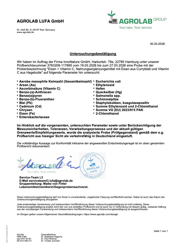 Eisen + Vitamin C Kapseln aus Curryblättern + Hagebutte