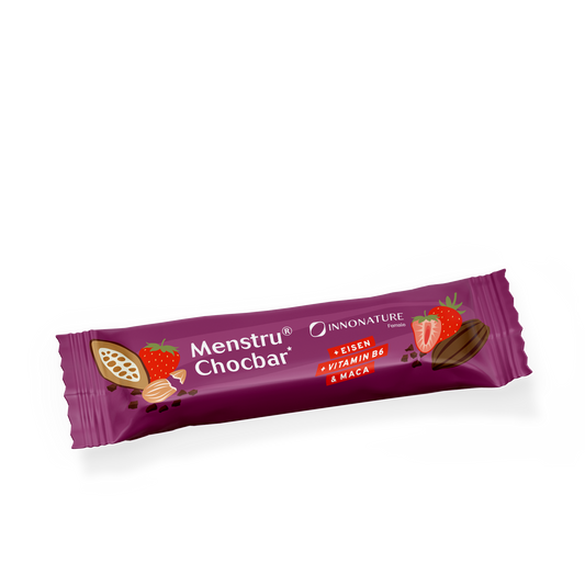  Menstru® Chocbar: Veganer Schokoladenriegel mit Vitamin B6, Eisen und Maca