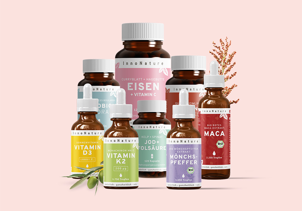 Natürliches Paket mit veganen Produkten für die weibliche Balance. 
