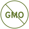 Ohne Gentechnik: Die Buchstaben GMO durchgestrichen