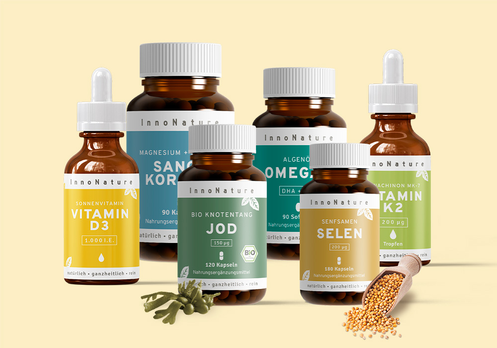 Natürliches Paket mit veganen Produkten gegen einen Mangel 