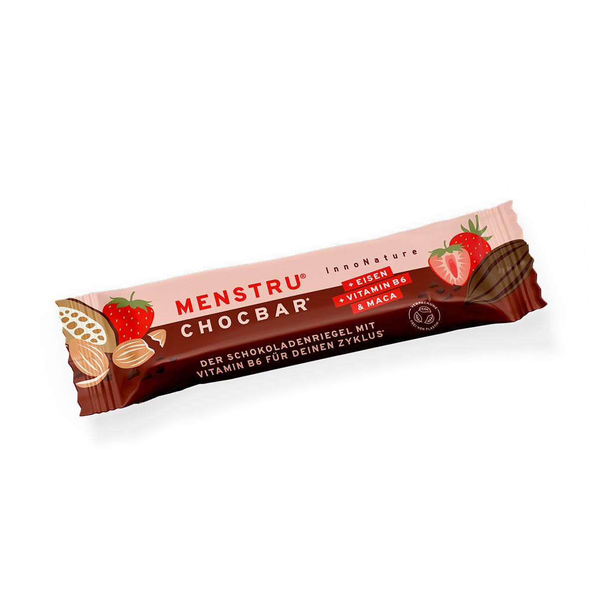 InnoNature 1x 38g Riegel Menstru® Chocbar: Veganer Schokoladenriegel mit Vitamin B6, Eisen und Maca