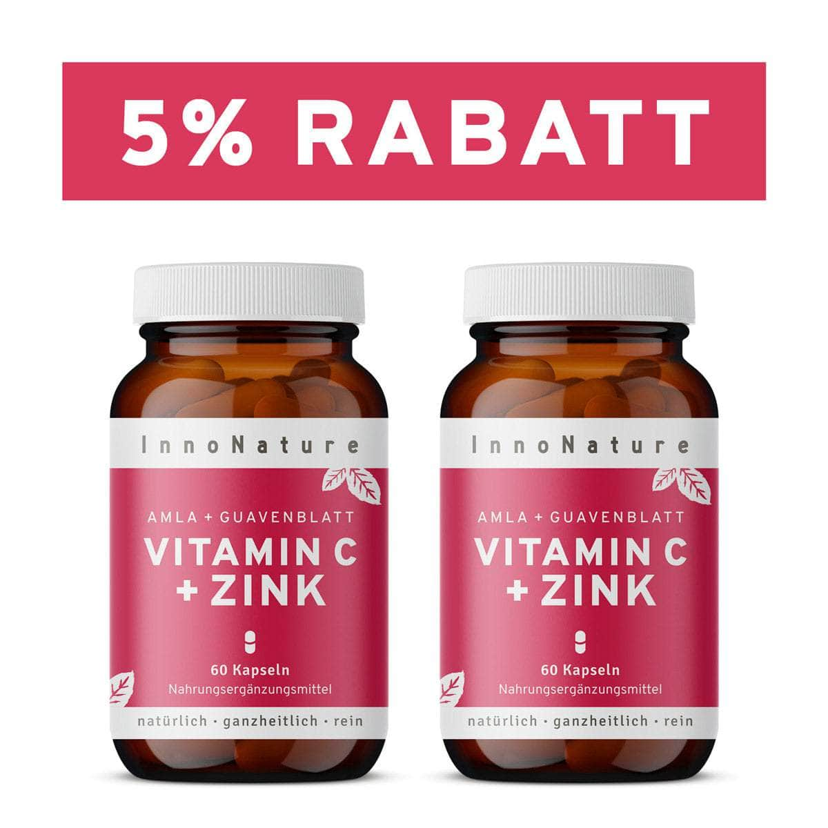 InnoNature Kapseln 2x Monatsvorrat (2x60 Kapseln) Vitamin C + Zink 60 Kapseln