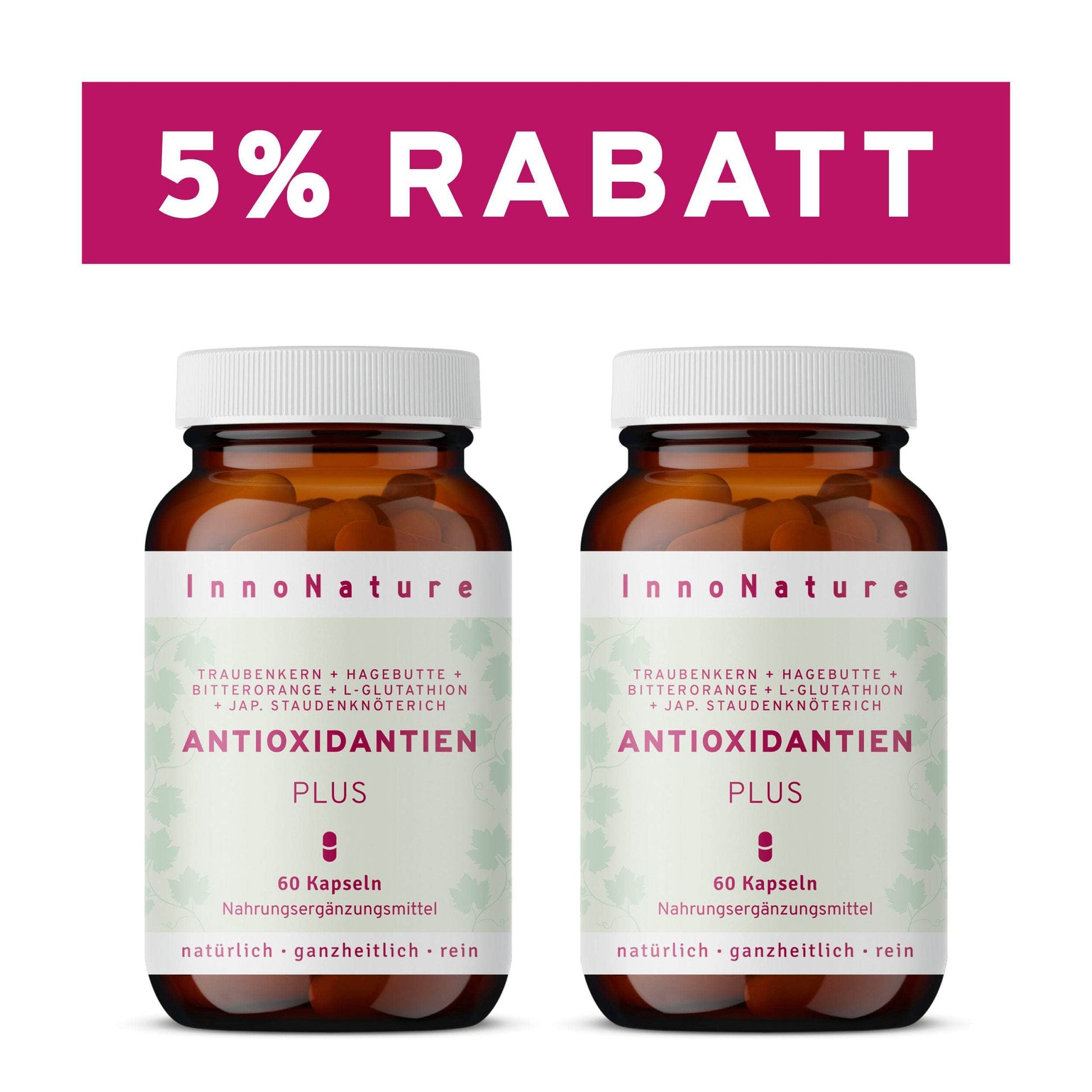 InnoNature Kapseln 2x Monatsvorrat (2x60 Kapseln) Zellschutz Kapseln:  Trans-Resveratrol + OPC + L-Glutathion + Hagebutte + Citrus-Bioflavonoide