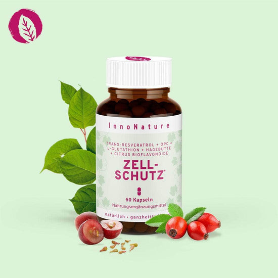InnoNature Kapseln Zellschutz Kapseln: Trans-Resveratrol + OPC + L-Glutathion + Hagebutte + Citrus-Bioflavonoide