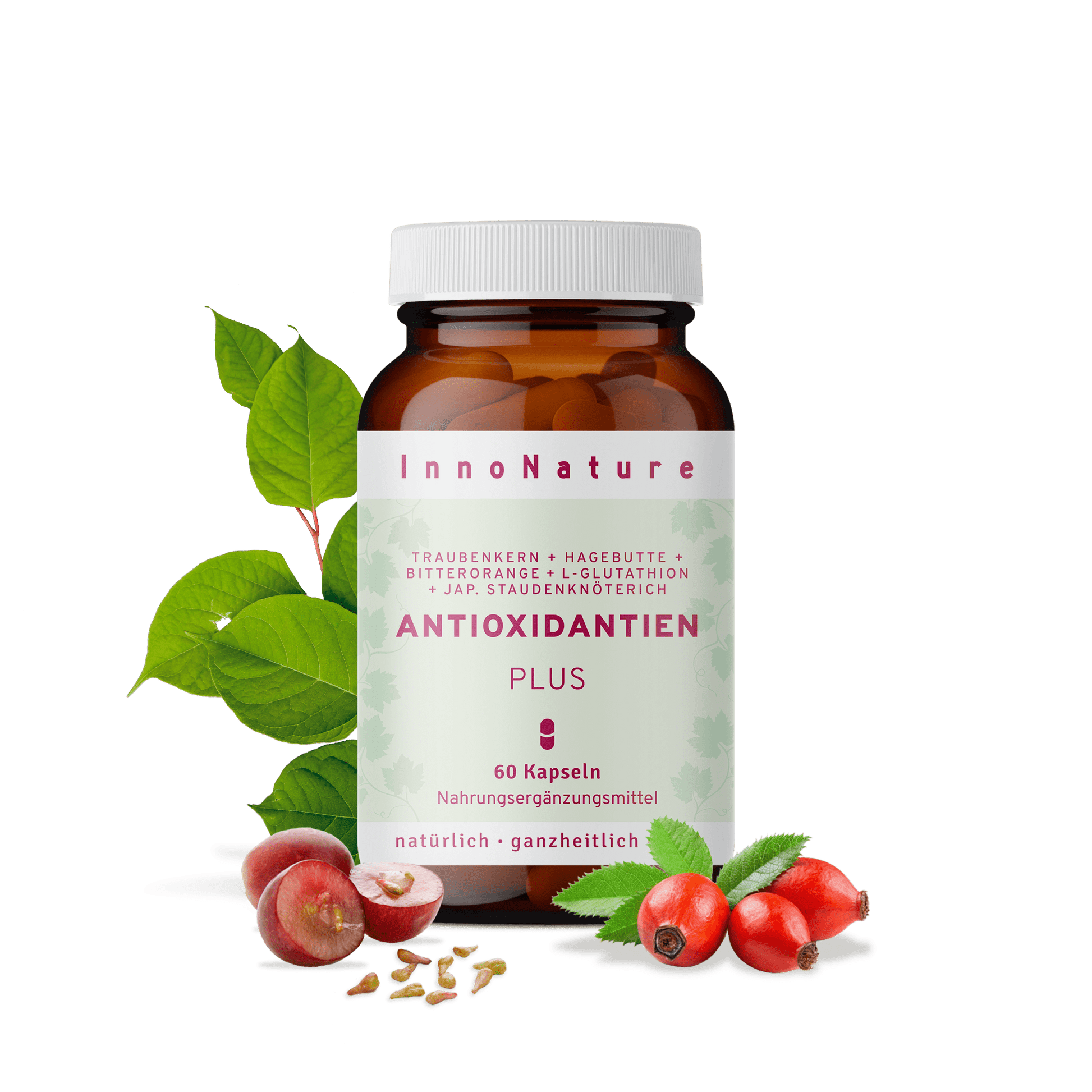 InnoNature Kapseln Zellschutz Kapseln:  Trans-Resveratrol + OPC + L-Glutathion + Hagebutte + Citrus-Bioflavonoide